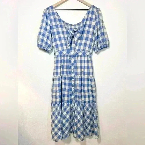 NWT FRNCH Victoire Check Center Cutout Woven Dress Size Small - Picture 2 of 15